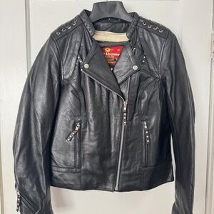 Women's Black Genuine Leather Moto Jacket – Stud Detail, Classic Biker Fit (Size